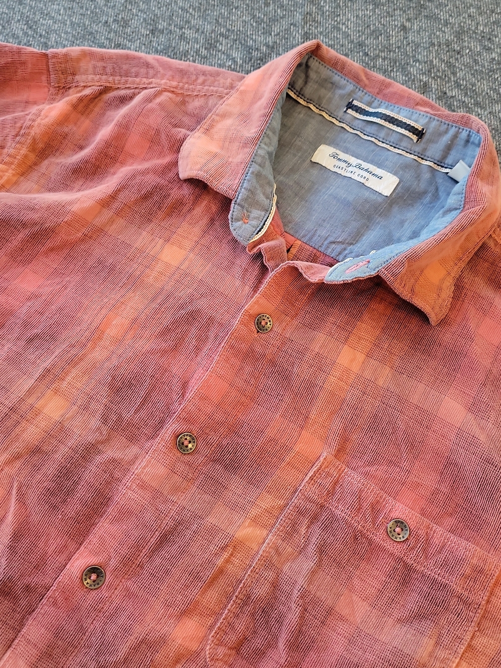 Tommy Bahama Coastline Cord Shirt Men's XL Red Plaid Button Up Corduroy Cotton